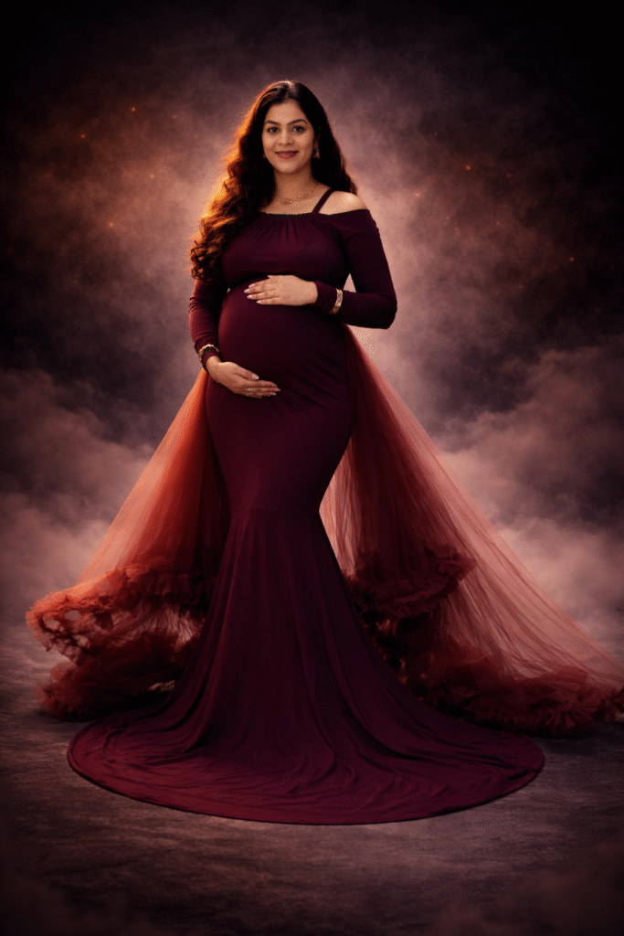 Pregnant woman in ethereal gown